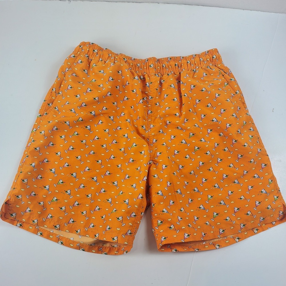 Southern Pines Men Swim Trunk Shorts Orange Martini Print Medium